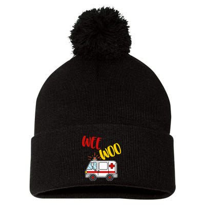 Wee Woo Ambulance Amr Funny Ems Emt Paramedic Gift Pom Pom 12in Knit Beanie