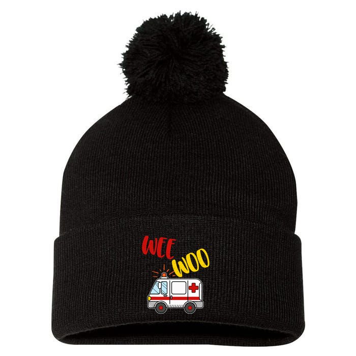 Wee Woo Ambulance Amr Funny Ems Emt Paramedic Gift Pom Pom 12in Knit Beanie