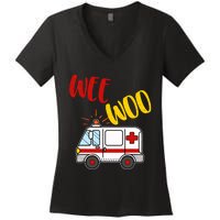 Wee Woo Ambulance Amr Funny Ems Emt Paramedic Gift Women's V-Neck T-Shirt