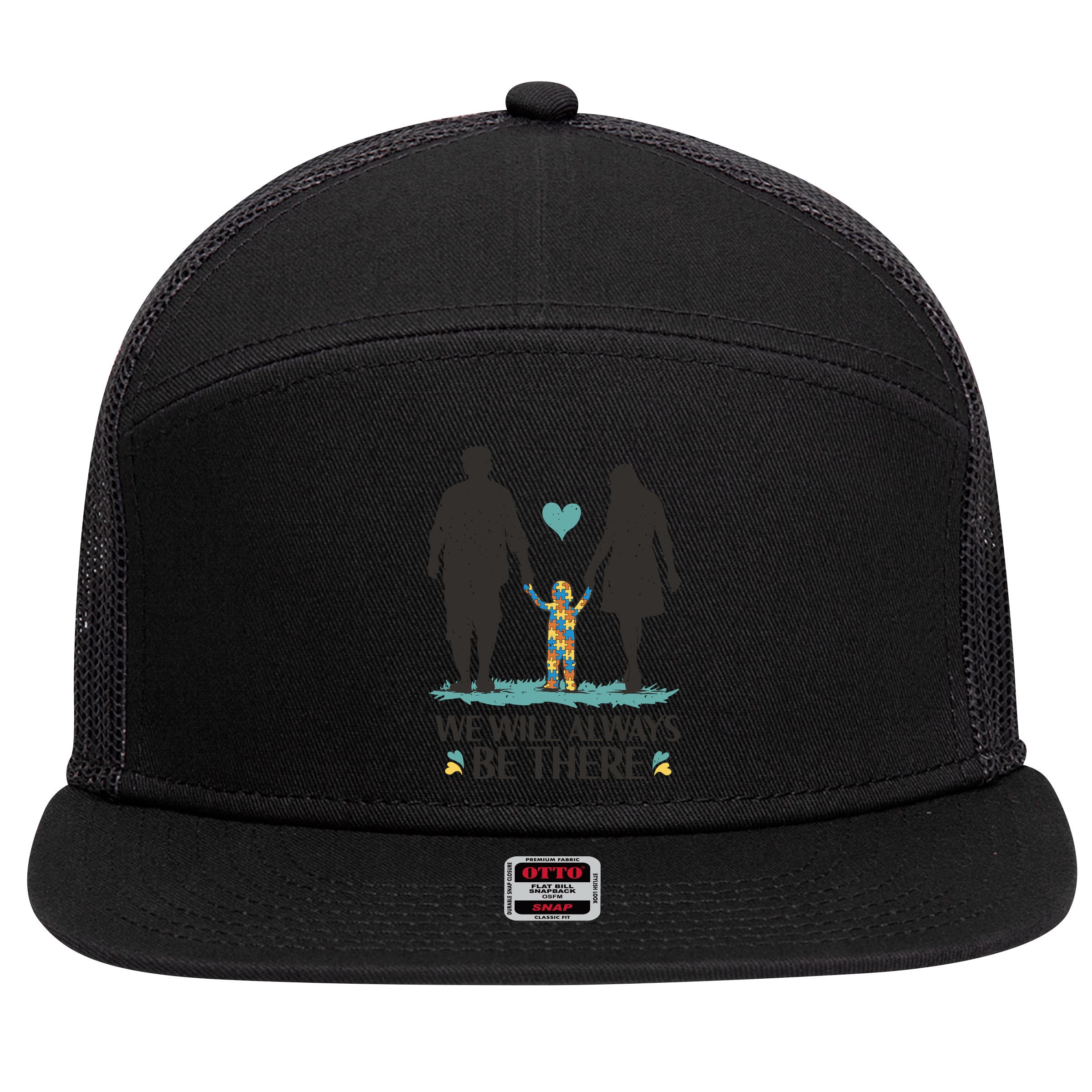 We Will Always Be There Autism Parent 7 Panel Mesh Trucker Snapback Hat
