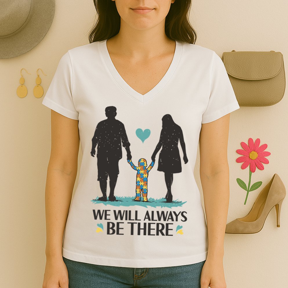 We Will Always Be There Autism Parent Women's V-Neck T-Shirt