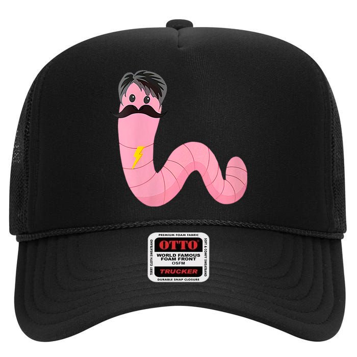 Worm With A Mustache James Tom Ariana Reality High Crown Mesh Back Trucker Hat