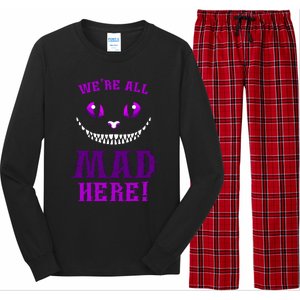 Womens We're All Mad Here Grinning Cheshire Cat Wonderland Long Sleeve Pajama Set