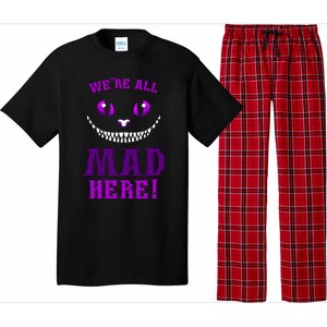 Womens We're All Mad Here Grinning Cheshire Cat Wonderland Pajama Set