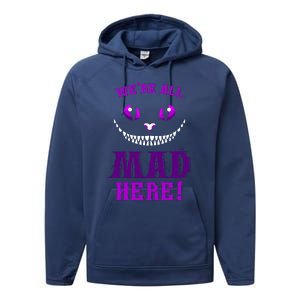 Womens We're All Mad Here Grinning Cheshire Cat Wonderland Performance Fleece Hoodie