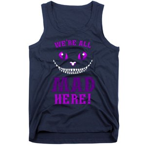 Womens We're All Mad Here Grinning Cheshire Cat Wonderland Tank Top