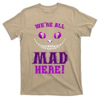 Womens We're All Mad Here Grinning Cheshire Cat Wonderland T-Shirt