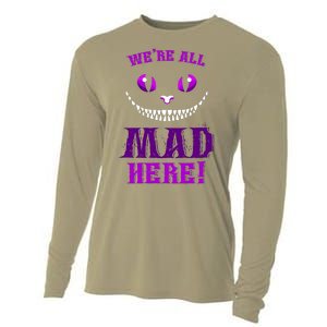 Womens We're All Mad Here Grinning Cheshire Cat Wonderland Cooling Performance Long Sleeve Crew