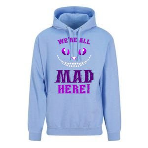 Womens We're All Mad Here Grinning Cheshire Cat Wonderland Unisex Surf Hoodie