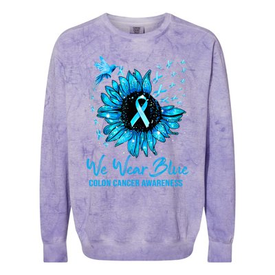 We Wear Blue Colon Cancer Awareness Ribbon Sunflower Gift Colorblast Crewneck Sweatshirt