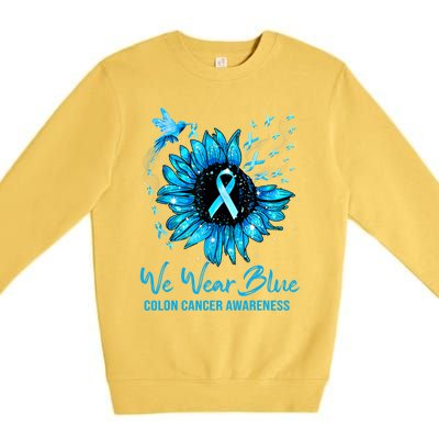 We Wear Blue Colon Cancer Awareness Ribbon Sunflower Gift Premium Crewneck Sweatshirt