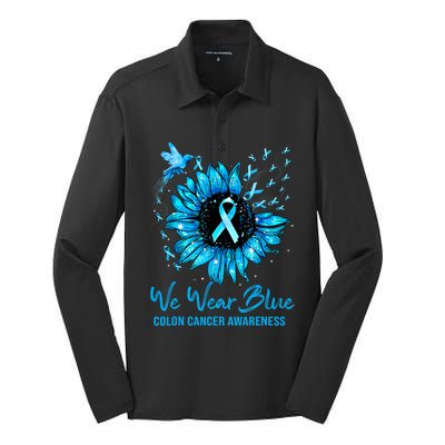 We Wear Blue Colon Cancer Awareness Ribbon Sunflower Gift Silk Touch Performance Long Sleeve Polo