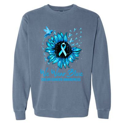 We Wear Blue Colon Cancer Awareness Ribbon Sunflower Gift Garment-Dyed Sweatshirt