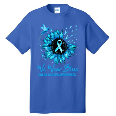 We Wear Blue Colon Cancer Awareness Ribbon Sunflower Gift Tall T-Shirt