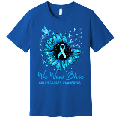 We Wear Blue Colon Cancer Awareness Ribbon Sunflower Gift Premium T-Shirt