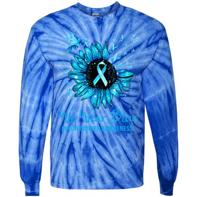 We Wear Blue Colon Cancer Awareness Ribbon Sunflower Gift Tie-Dye Long Sleeve Shirt