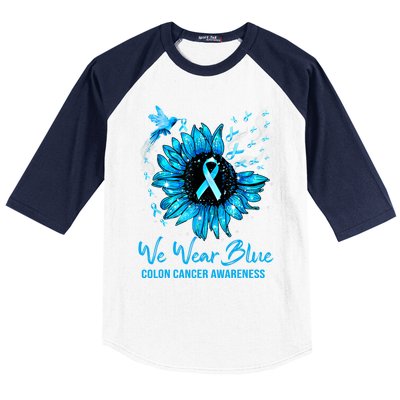 We Wear Blue Colon Cancer Awareness Ribbon Sunflower Gift Baseball Sleeve Shirt