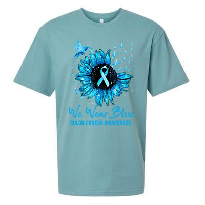 We Wear Blue Colon Cancer Awareness Ribbon Sunflower Gift Sueded Cloud Jersey T-Shirt