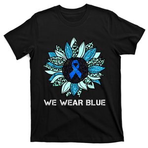 We Wear Blue Colon Cancer Awareness Month Ribbon Sunflower T-Shirt