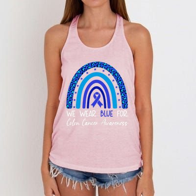 We Wear Blue For Colon Cancer Awareness Colorectal Rainbow Meaningful Gift Women's Knotted Racerback Tank