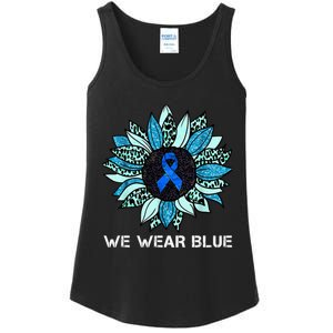 We Wear Blue Colon Cancer Awareness Month Ribbon Sunflower Ladies Essential Tank