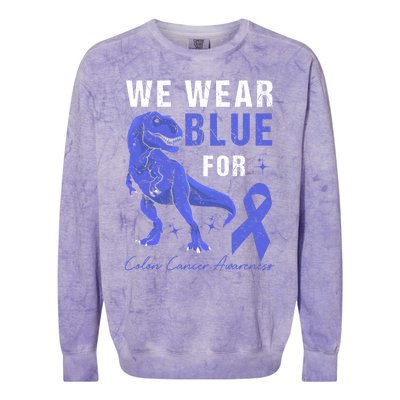 We Wear Blue For Colon Cancer Awareness Tgiftrex Dino Meaningful Gift Colorblast Crewneck Sweatshirt