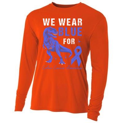 We Wear Blue For Colon Cancer Awareness Tgiftrex Dino Meaningful Gift Cooling Performance Long Sleeve Crew