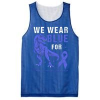 We Wear Blue For Colon Cancer Awareness Tgiftrex Dino Meaningful Gift Mesh Reversible Basketball Jersey Tank