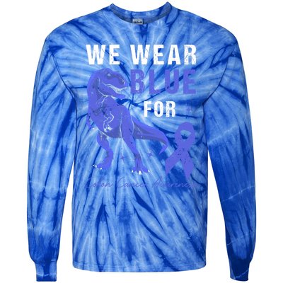 We Wear Blue For Colon Cancer Awareness Tgiftrex Dino Meaningful Gift Tie-Dye Long Sleeve Shirt