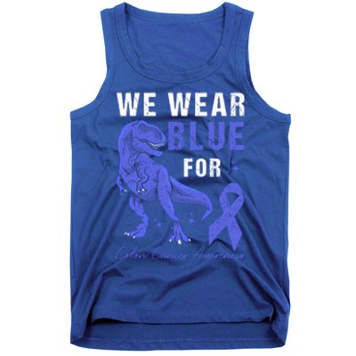 We Wear Blue For Colon Cancer Awareness Tgiftrex Dino Meaningful Gift Tank Top