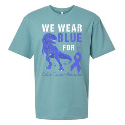 We Wear Blue For Colon Cancer Awareness Tgiftrex Dino Meaningful Gift Sueded Cloud Jersey T-Shirt