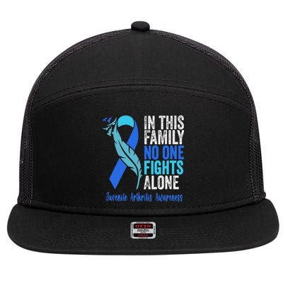 We Wear Blue Riboon For Juvenile Arthritis Awareness Month. 7 Panel Mesh Trucker Snapback Hat