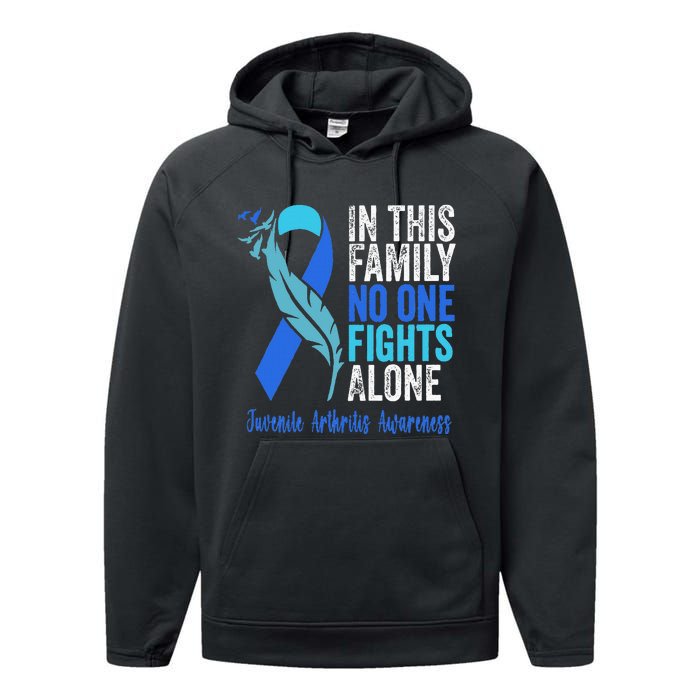 We Wear Blue Riboon For Juvenile Arthritis Awareness Month. Performance Fleece Hoodie