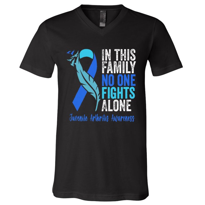 We Wear Blue Riboon For Juvenile Arthritis Awareness Month. V-Neck T-Shirt