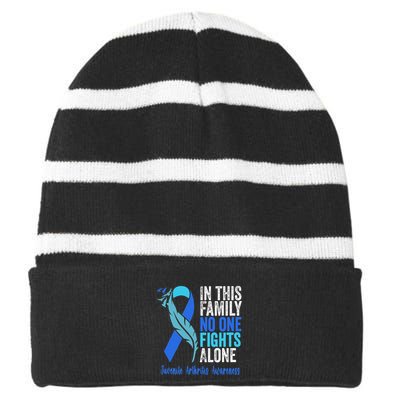 We Wear Blue Riboon For Juvenile Arthritis Awareness Month. Striped Beanie with Solid Band