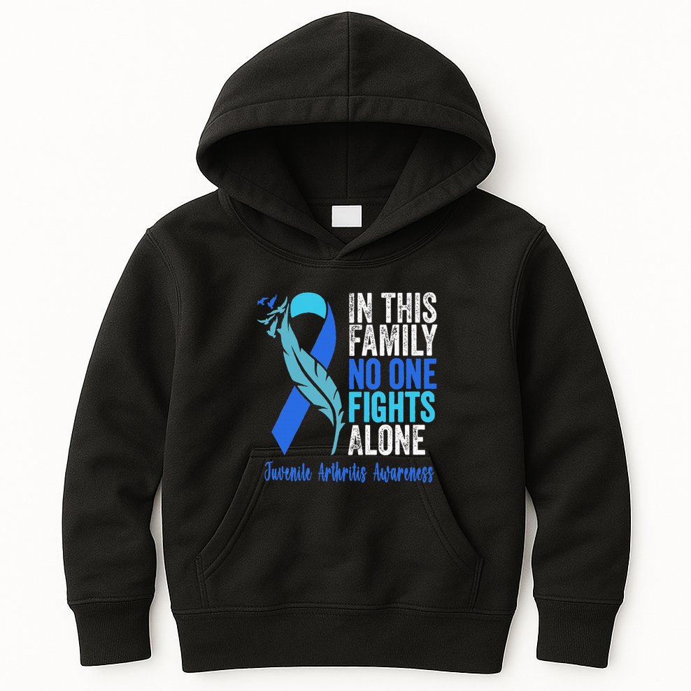 We Wear Blue Riboon For Juvenile Arthritis Awareness Month. Kids Hoodie