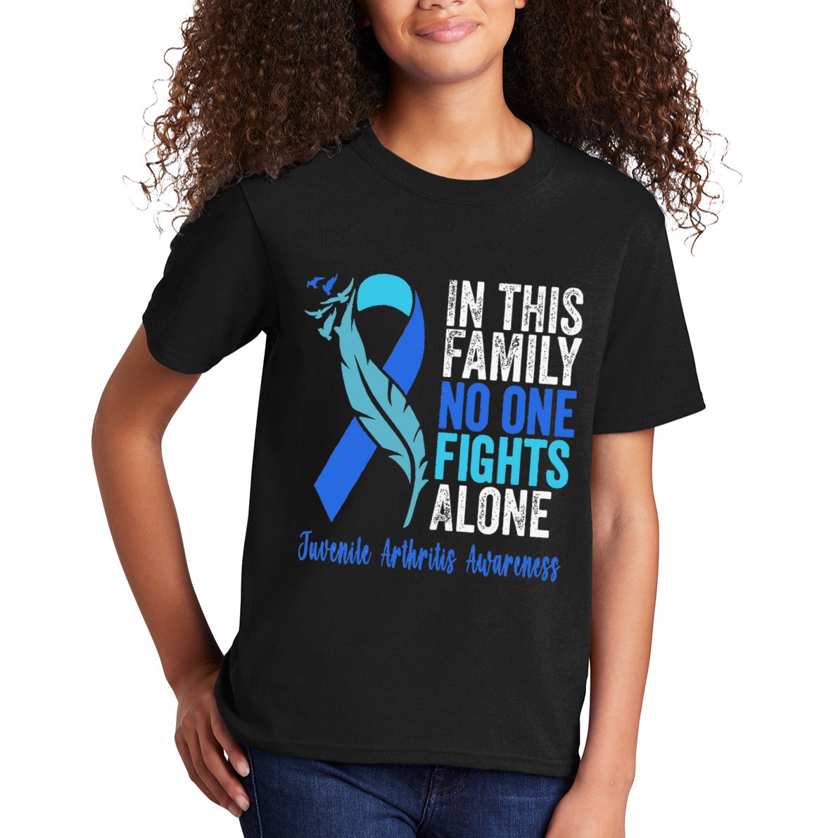 We Wear Blue Riboon For Juvenile Arthritis Awareness Month. Kids T-Shirt