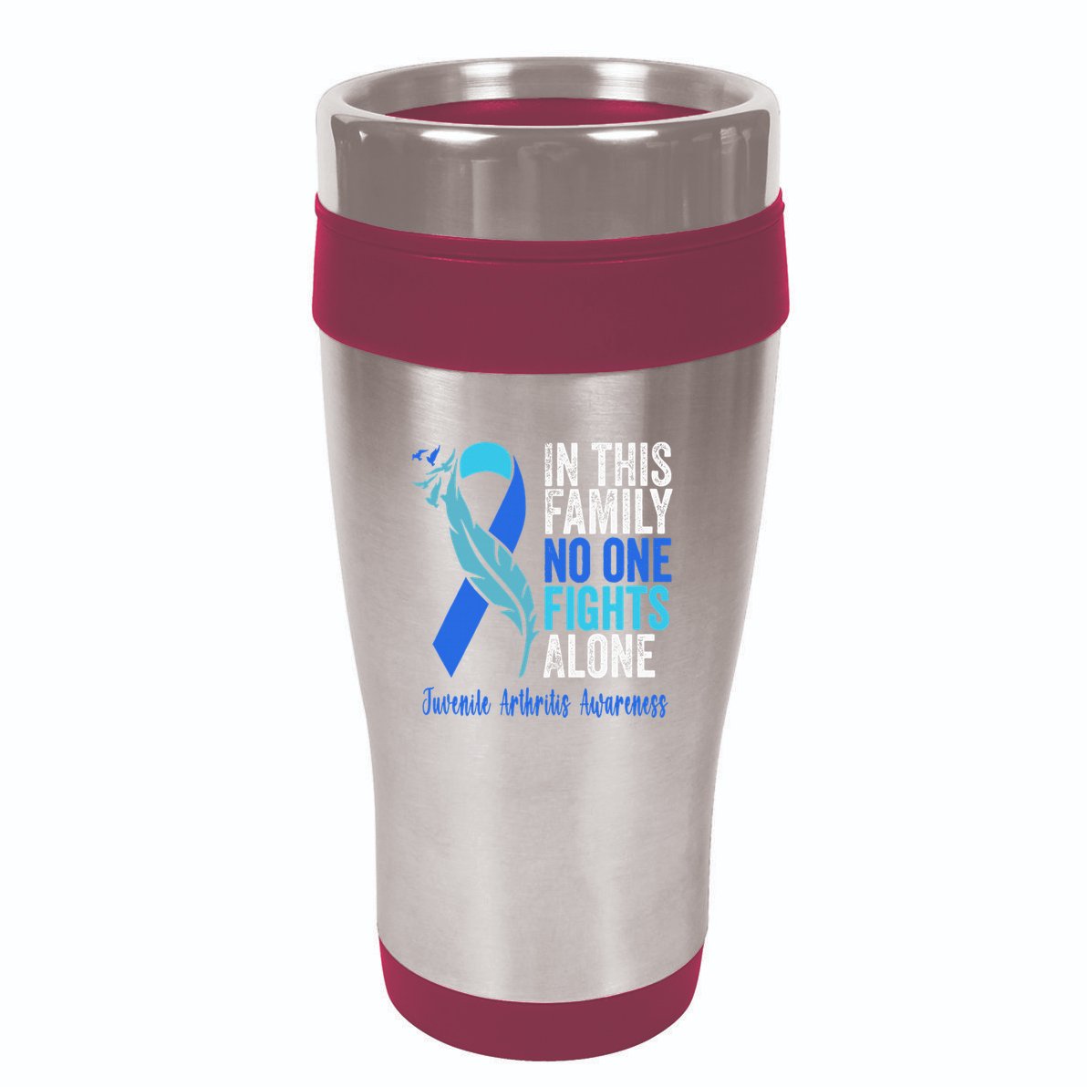 We Wear Blue Riboon For Juvenile Arthritis Awareness Month. 16oz Travel Tumbler