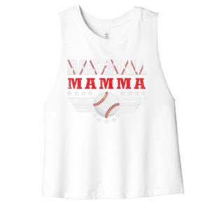 Womens Women's Baseball Mamma Funny Ball Mamma Mother's Day Gifts Women's Racerback Cropped Tank