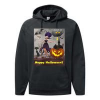 Witch With Black Cat Bats & Pumpkin Halloween Special Performance Fleece Hoodie