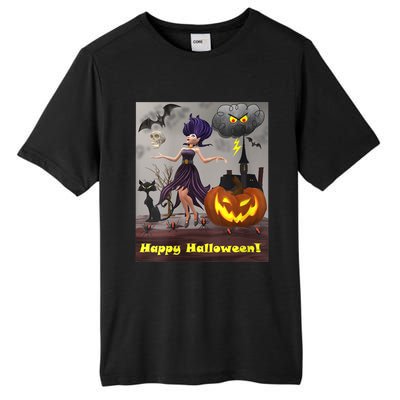 Witch With Black Cat Bats & Pumpkin Halloween Special Tall Fusion ChromaSoft Performance T-Shirt