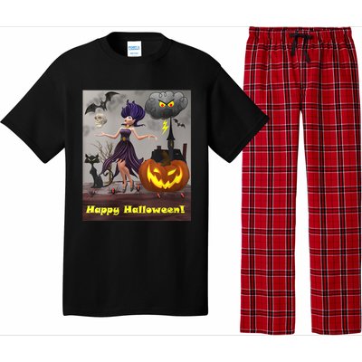 Witch With Black Cat Bats & Pumpkin Halloween Special Pajama Set