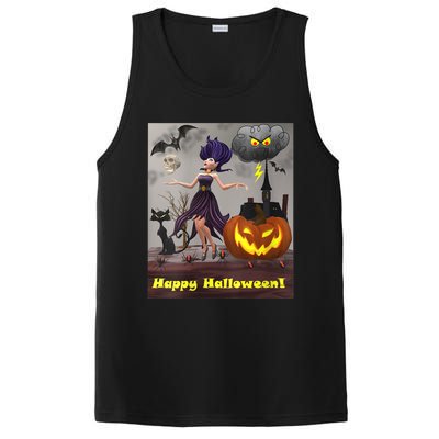 Witch With Black Cat Bats & Pumpkin Halloween Special PosiCharge Competitor Tank