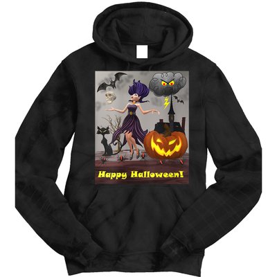 Witch With Black Cat Bats & Pumpkin Halloween Special Tie Dye Hoodie