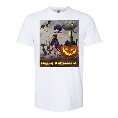 Witch With Black Cat Bats & Pumpkin Halloween Special Softstyle CVC T-Shirt