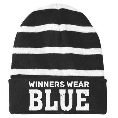 Winners Wear Blue Team Spirit Game Competition Camping Striped Beanie with Solid Band