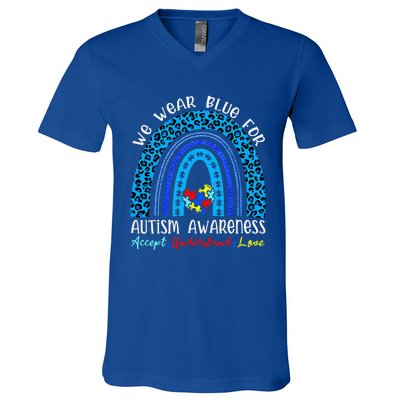 We Wear Blue For Autism Awareness Month Autism Rainbow V-Neck T-Shirt