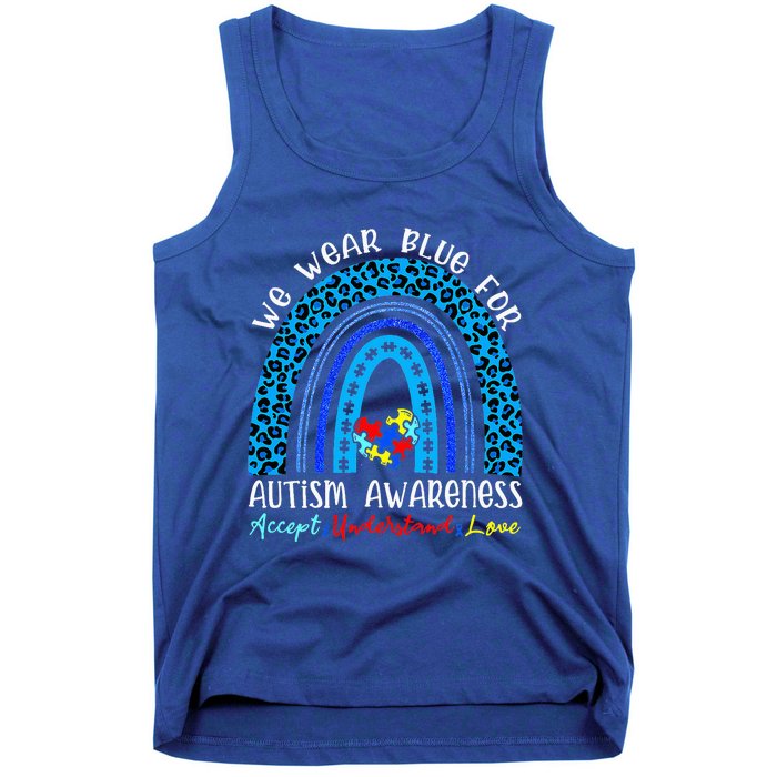 We Wear Blue For Autism Awareness Month Autism Rainbow Tank Top