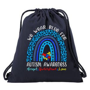 We Wear Blue For Autism Awareness Month Autism Rainbow Drawstring Bag