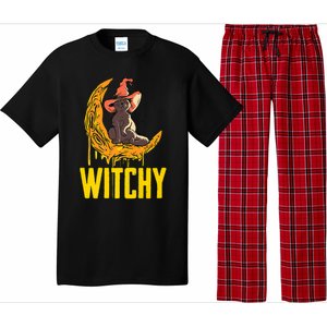 Witchy Witch Black Cat Moon Broom Halloween Spooky Season Gift Pajama Set